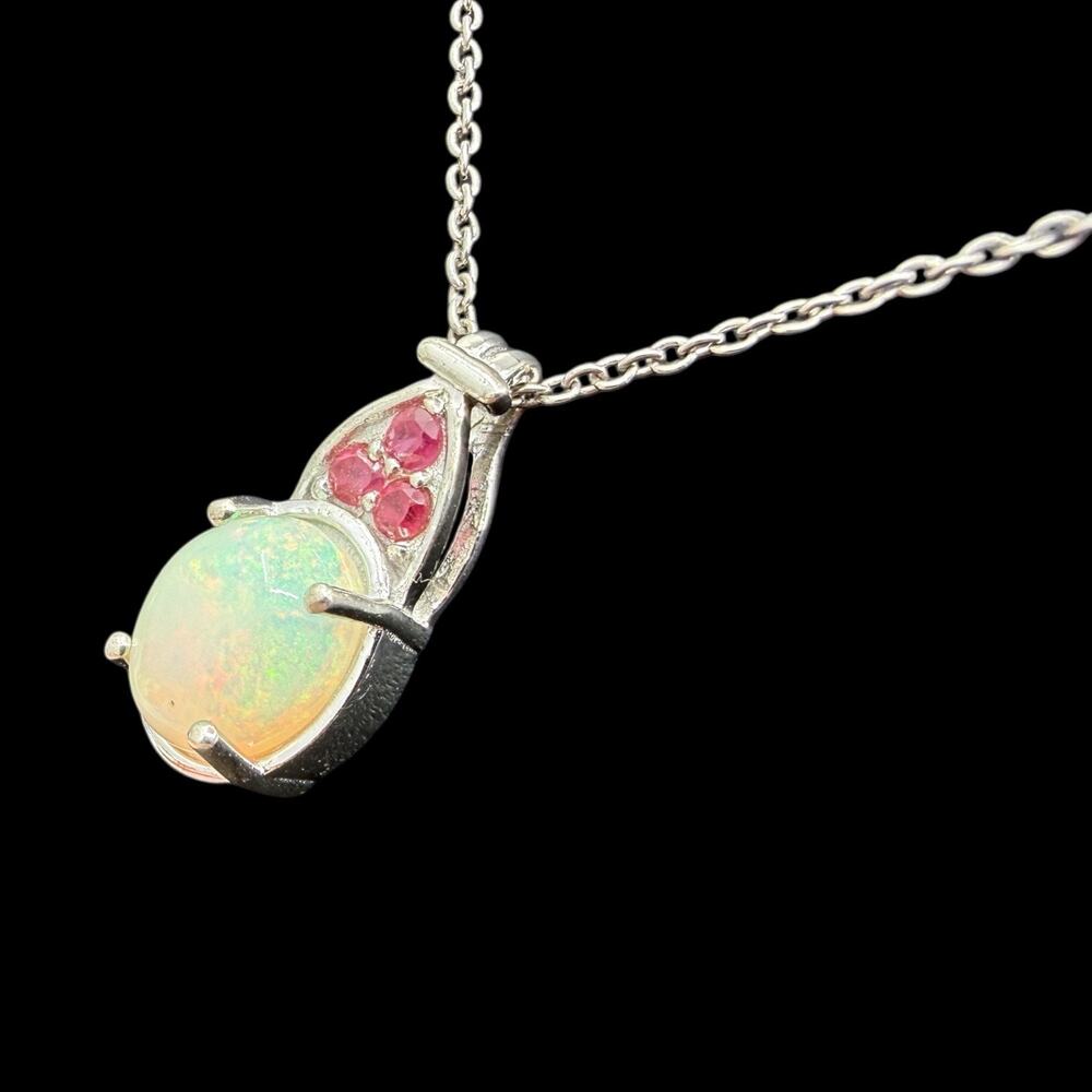 Ethiopian Welo Opal Niassa Ruby Pendant Necklace 925 Sterling Silver 20in Chain - Picture 2 of 9